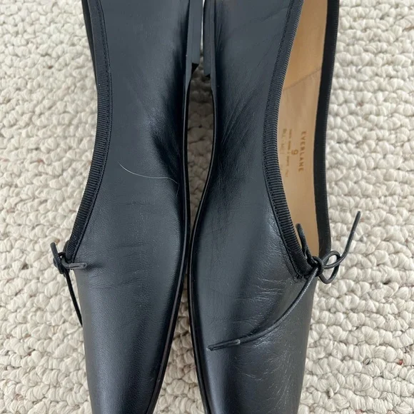 Everlane Black Leather The Ballet Flat Size 9 - Picture 3 of 4